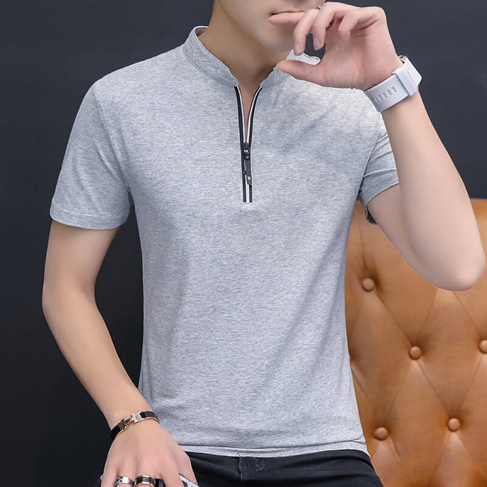 Men Short-sleeved Slim Lapel casual T-shirts - L Black