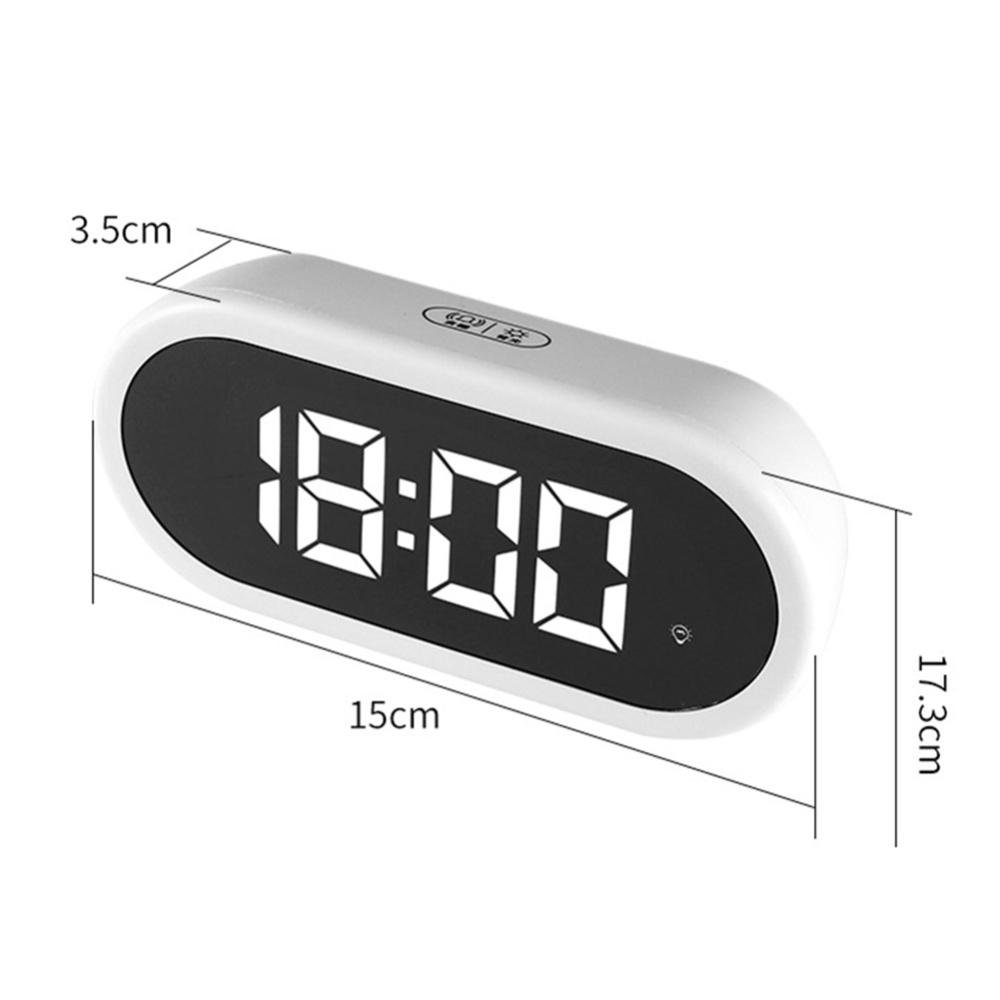 Led Digital Alarm Clock Dimming Adjustable Brightness Large Display Table Mirror with Memory Function White