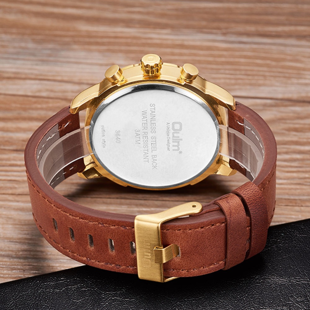 Oulm HP-3640 Men Casual Business Large Dial PU Leather Strap Calendar Quartz Watch - Coffee color - Image 3