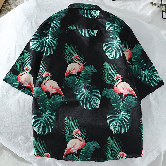 Flamingo Short-sleeved Shirt Men's Thin Coat Casual Loose - 2XL Fire bird - Image 2