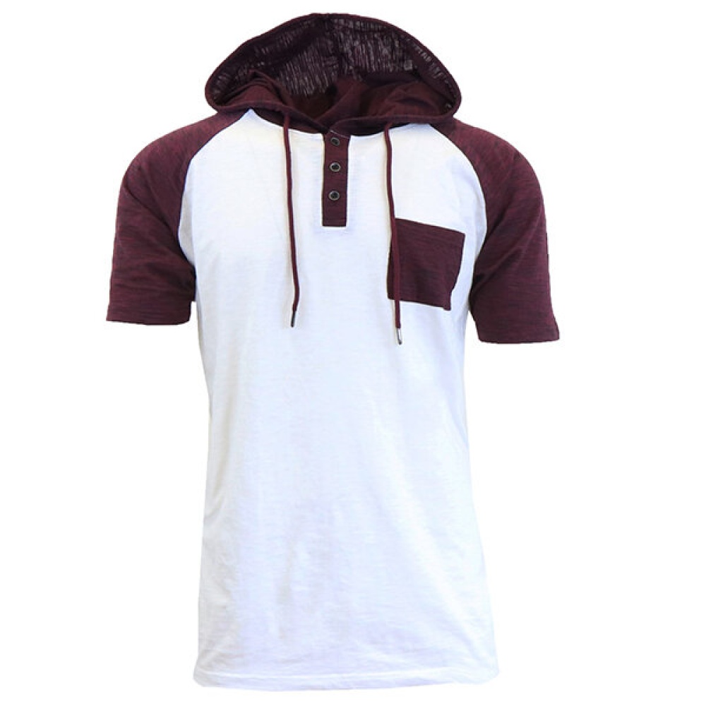 Summer Men's Hit Color Hooded T Shirt Casual Short Sleeved Tops Tees - S Black - Image 2