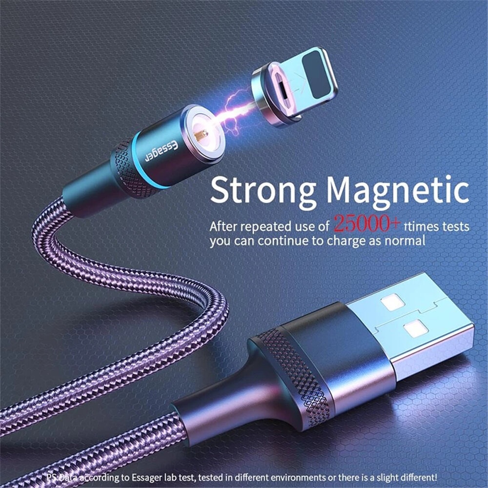 Essager 3 In 1 Magnetic Cable USB to USB-C/Micro USB/Apple Port Cable Fast Charging Data Transmission Cord Line 1m/2m long for iPhone 12 Pro Max for - Image 2