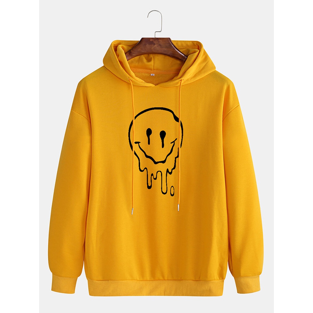 Funny Grimac Print Cotton Pullover Long Sleeve Mens Simple Hoodies - White S