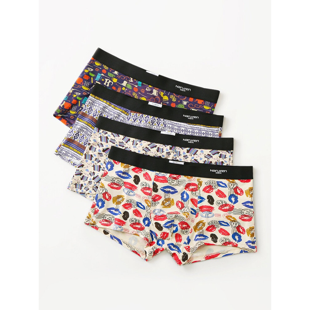 Multipacks Mens Funny Print U Convex Modal Underwear Mid Waist Boxer Briefs - L Multi Color