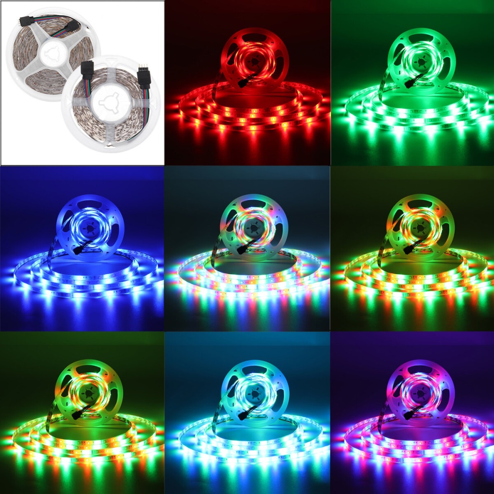 16FT 5M 2835 RGB 300LED Light Strip Waterproof/Non-waterproof Music Lamp with 20Keys Remote Control + Power Adapter - US Plug No - Image 2