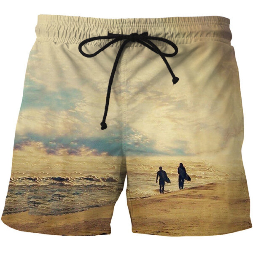 Mens Printing Quick Drying Fashion Casual Board Beach Shorts - L As Picture