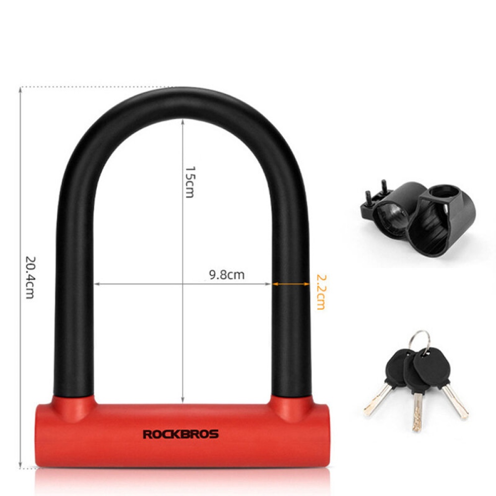 ROCKBROS Bicycle U-lock Electric Motorcycle Bike Anti-theft Lock Silicone Protective Cover Portable Car Lock - Black - Image 2