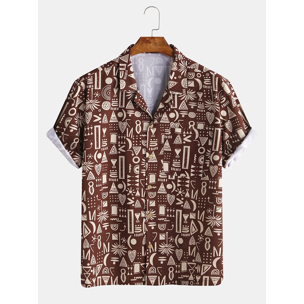 Mens Ethnic Tribal Style Totem Printed Short Sleeve Shirts - 3XL As Picture