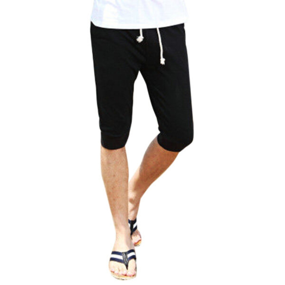 Summer Men's Casual Sports Shorts-pants Pure Color Cotton Thin Breeches - L Black - Image 2