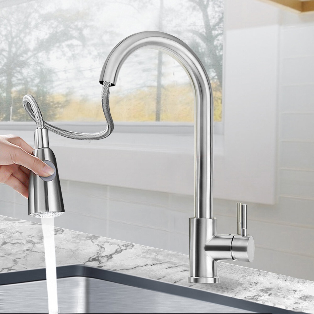 Kitchen Sink Faucet Pull Out Sprayer Head Two Water Spray Mode Stainless Steel Mixer Tap - Faucets and hose
