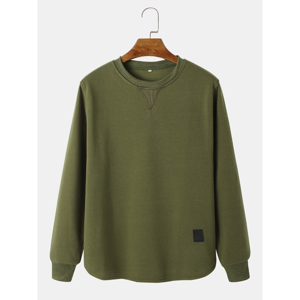 Mens Solid Color Crew Neck Casual Tab Hem Pullover Sweatshirt - Grey L