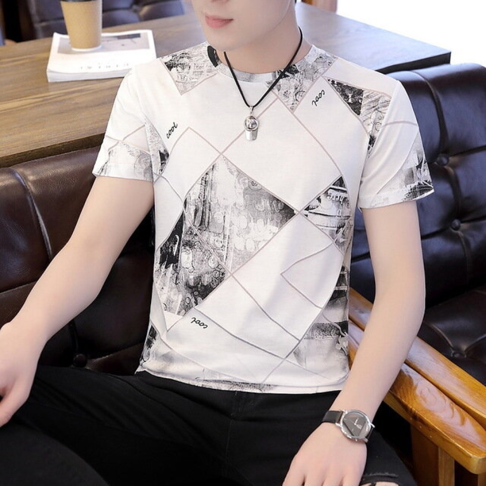 Men Short-sleeved T-shirt Clothes Slim Half-sleeve T-shirt - M Apricot - Image 2