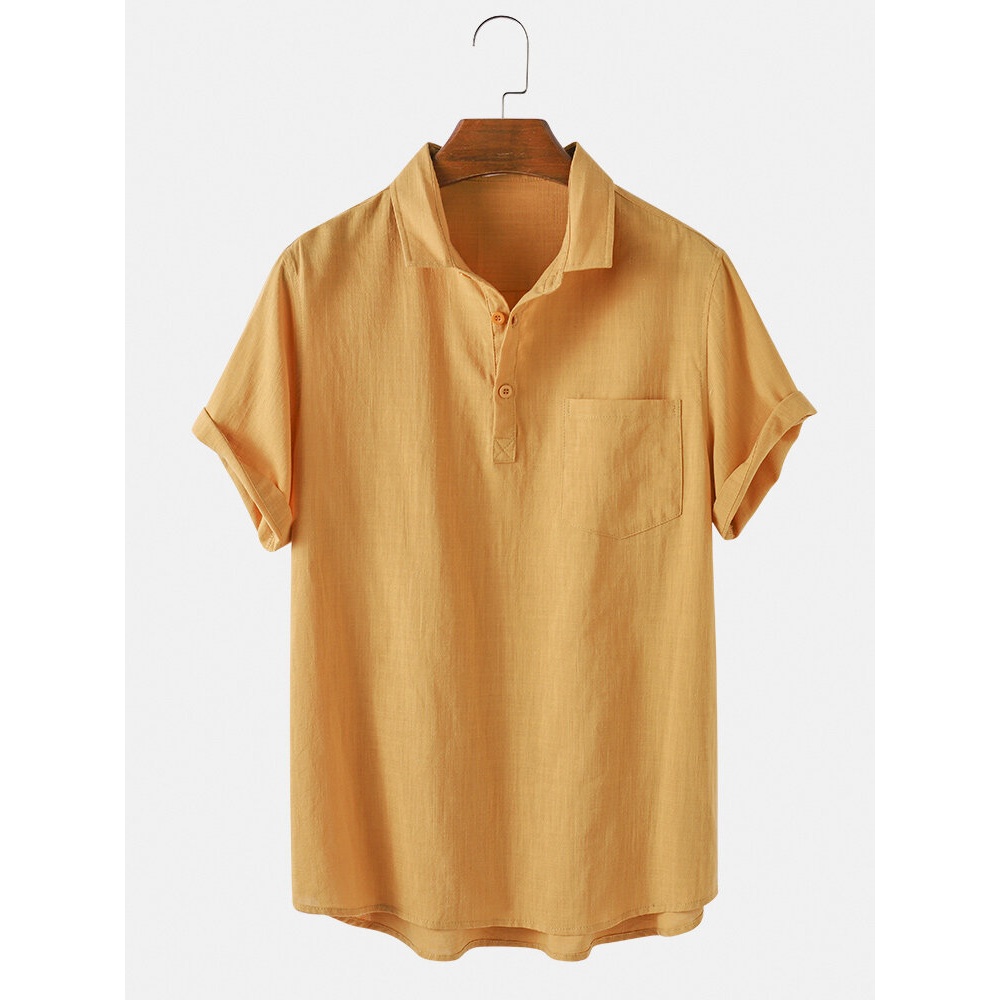 Mens 100% Cotton Turn Down Collar Short Sleeve Golf Shirts - White M