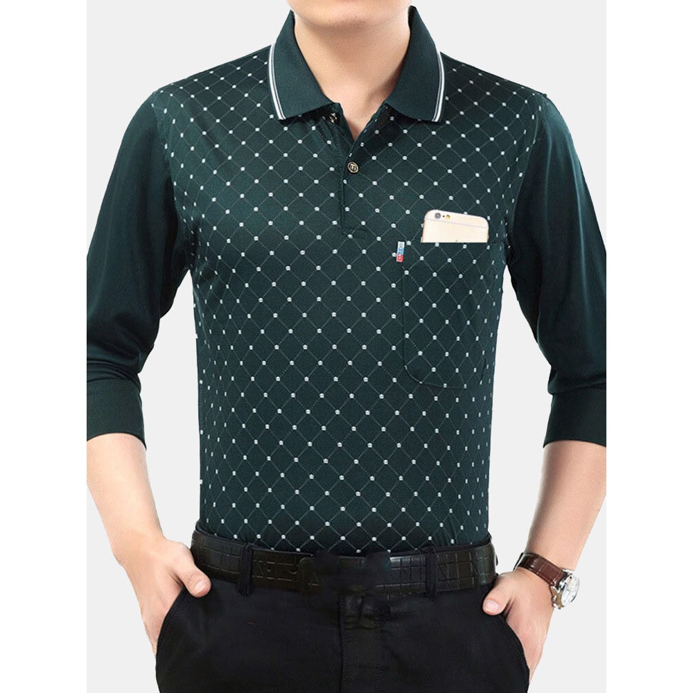 Men Casual Long-sleeved Plaid Printing Tops - XS Green
