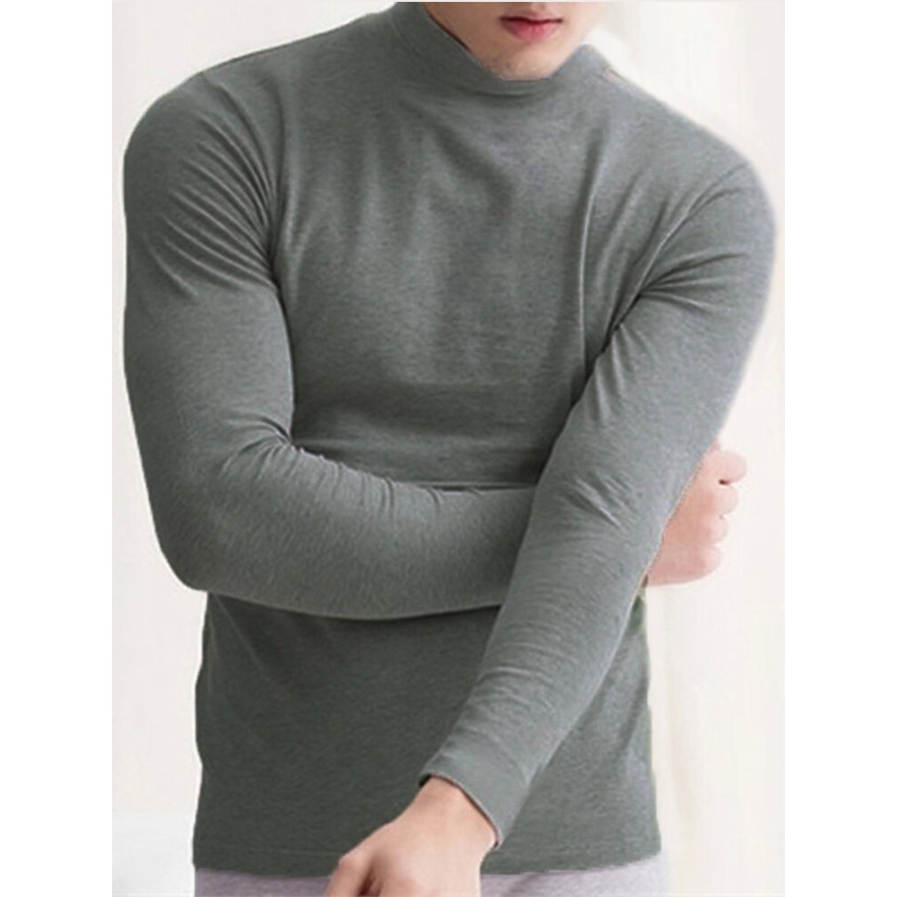 Mens Thermal Underwear T-shirt Long Sleeve High Neck Under Shirts Base Layer Tops - 4XL Dark