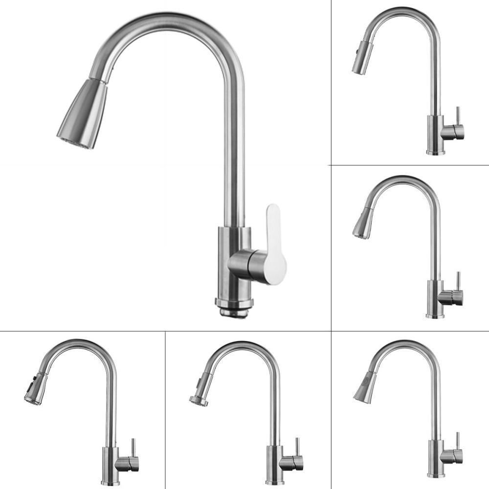 6 Types Kitchen Sink Faucet Pull Out Side Sprayer Dual Spout 360° Mixer Water Tap - A - Image 2