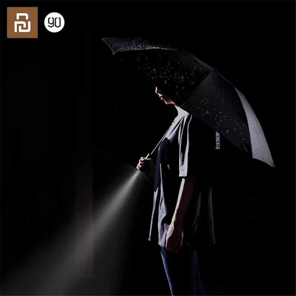 GO FUN Automatic Reverse Folding Lighting Umbrella Waterproof Rain Bumbershoot Anti-UV Sun Umbrella With LED Flashlight - Black - Image 2