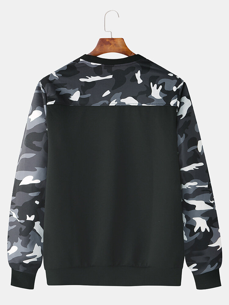 Men Fashion Casual Black Camouflage Crew Neck Sweatshirt - L Black - Image 2