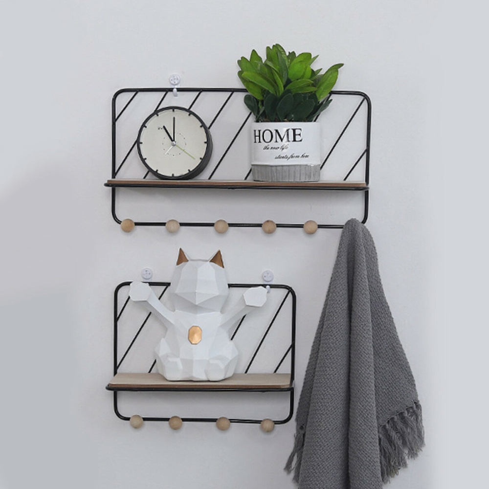 Wall Mounted Wire Metal Shelf Unit Floating Shelves Wood Rack Display - White S - Image 2