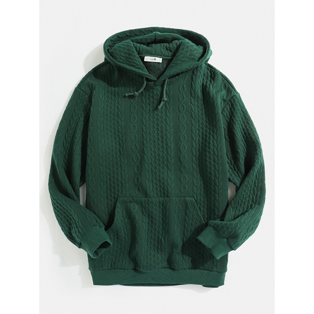 Mens Jacquard Designer Plain Hoodies With Kangaroo Pocket - Yellow S