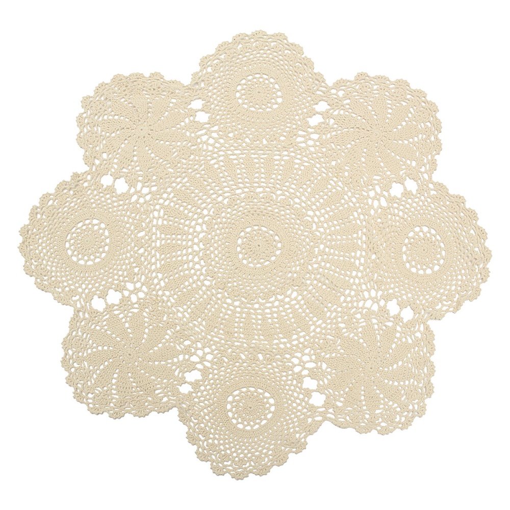 Hand Crochet Lace Floral Doily Placemat Table Cloth Cotton Round 70CM Beige Round Table Cover