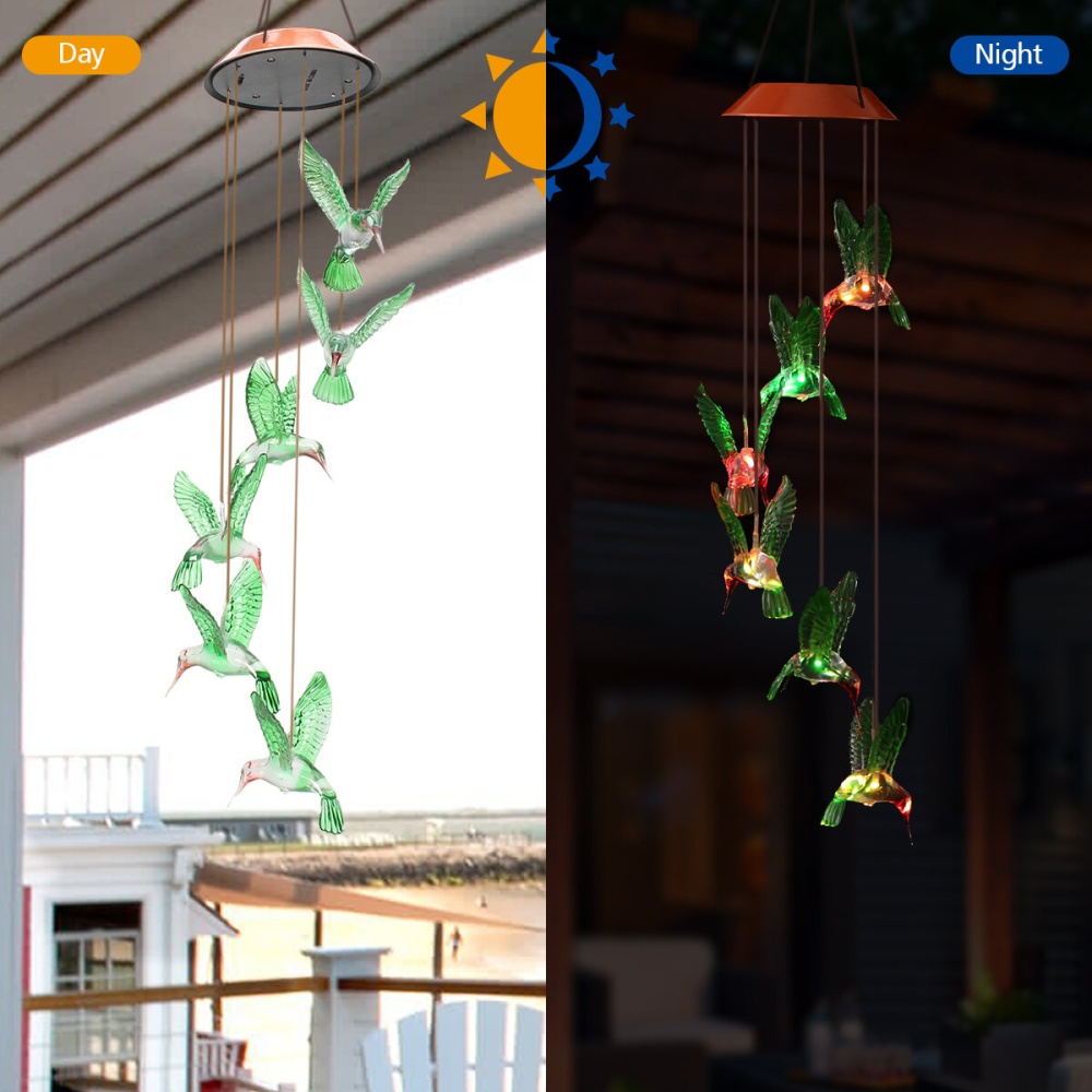 Solar LED Bird Wind Chime Gardening Decoration Outdoor Decoration Automatic Induction Belt Hook - Image 2