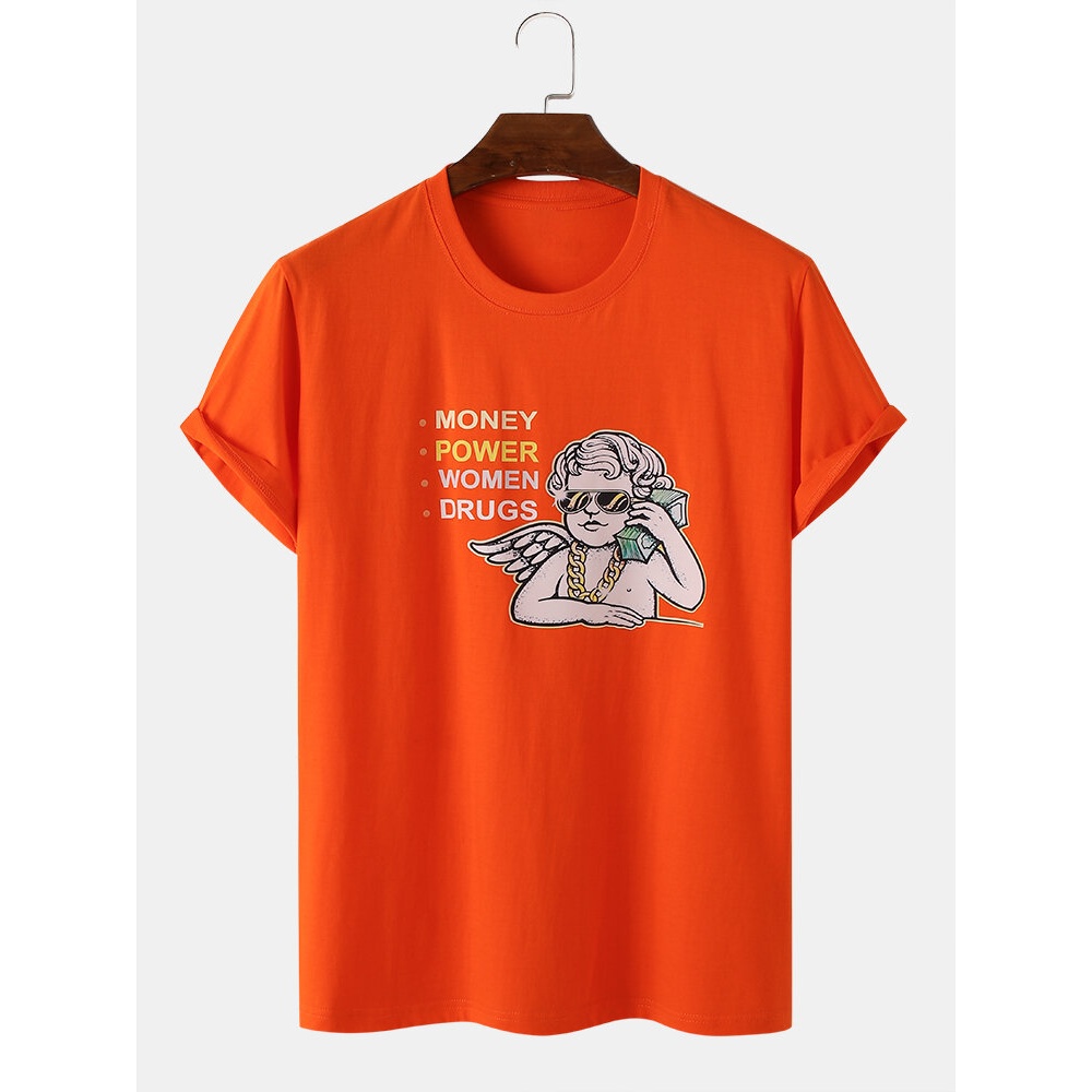 Mens Street Angel Pattern Print 100% Cotton Casual Breathable T-Shirt - Black S