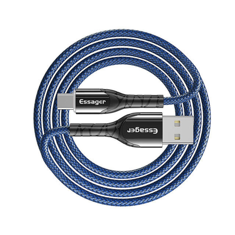 Essager LED USB Type-C 3A Fast Charging Data Cable for Xiaomi for Samsung - Blue 1M - Image 2