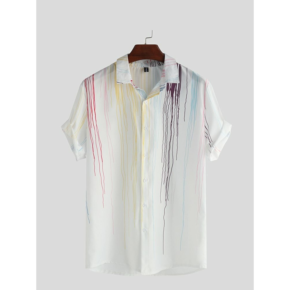 Mens Creative Splashing Ink Short Sleeve Stylish Fashion Shirts - 4XL White