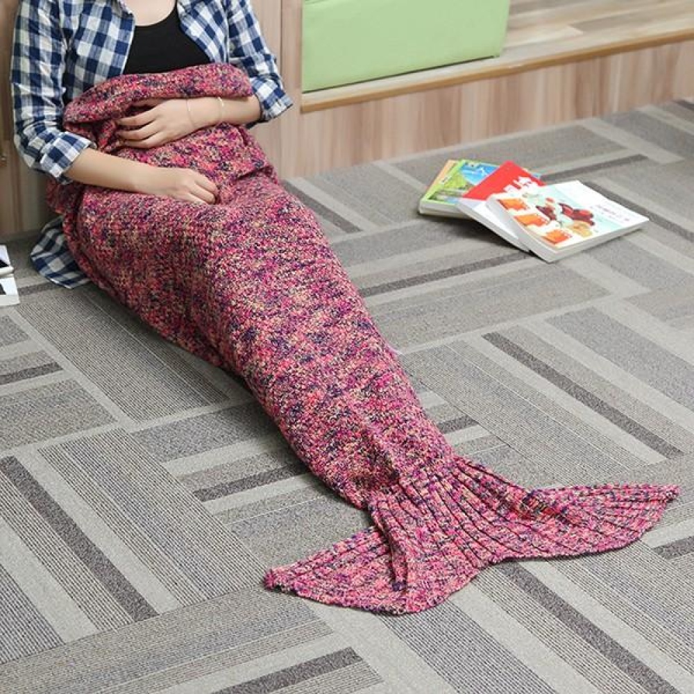 180X90CM 2 Color Yarn Knitting Mermaid Tail Blanket Air Conditioning Blanket Bed Mat Sleep Bag - Pink - Image 2