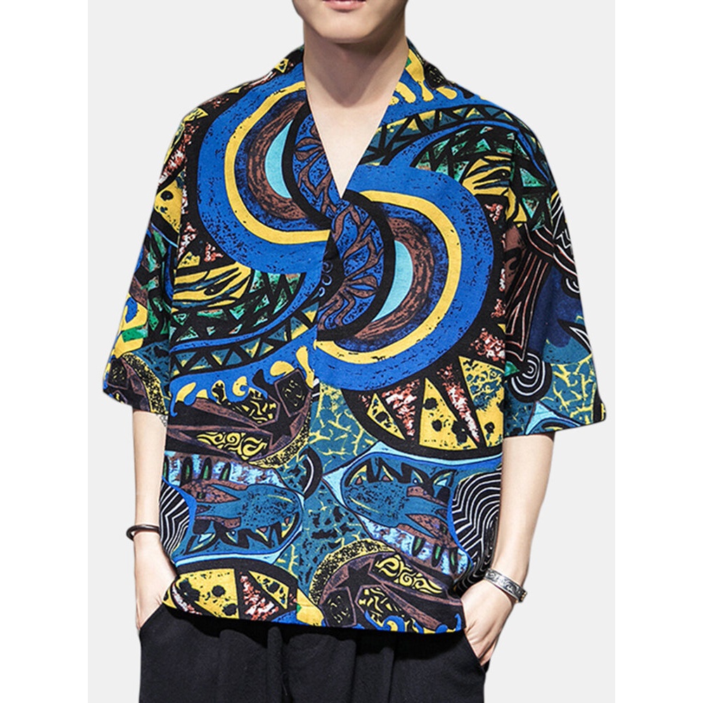 Mens Vintage Chinese Style Pattern Printed Shirts - 2XL #03
