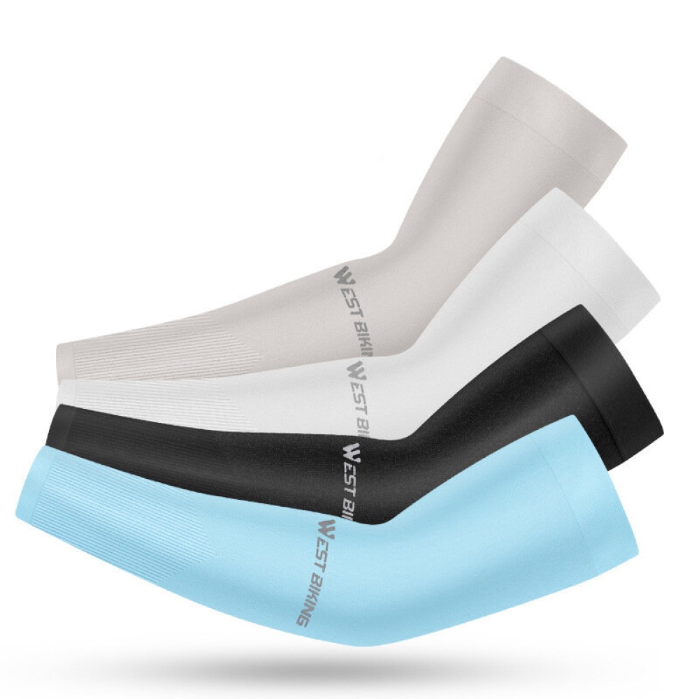 WEST BIKING 1Pair Summer Ice Silk UPF50+ Sunscreen Cycling Sleeve Cold Bike Gloves for Male and Female - Beige