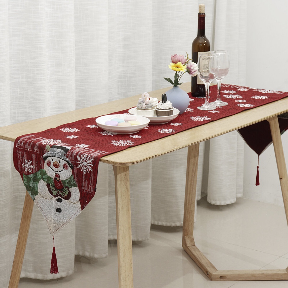 13"x 72"  Table Runner Snowman Snowflake Tablecloth Holiday Party Home for Dining Room - Image 2