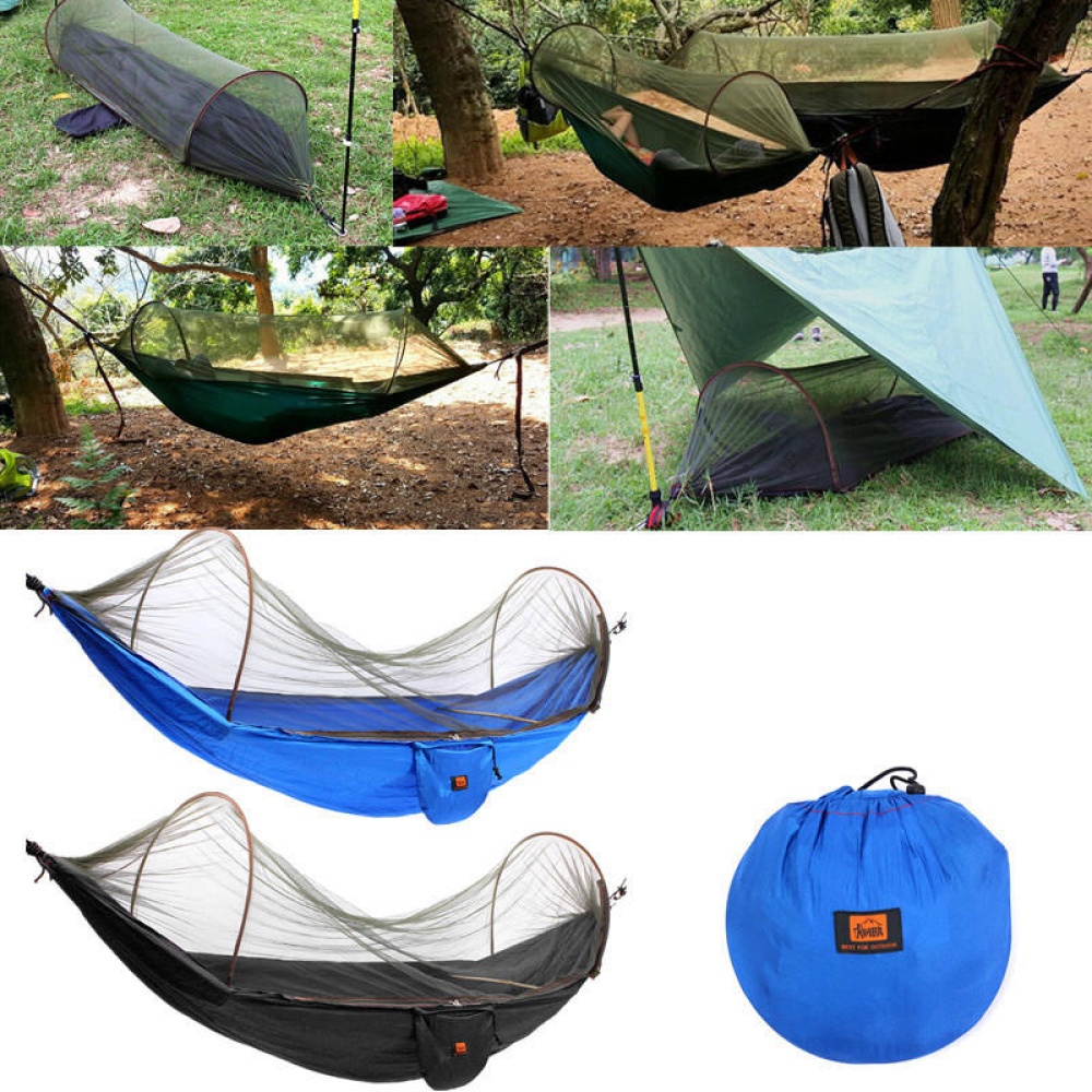Outdoor Portable Camping Parachute Hammock Hanging Swing Bed With Mosquito Net - Blue