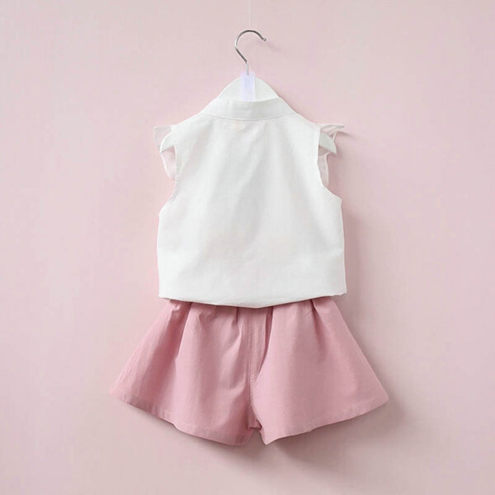 2PCS Summer Girls Clothing Set Floral Shirts+Short Kids Outfit Set For 2Y-9Y - 110 Pink - Image 2