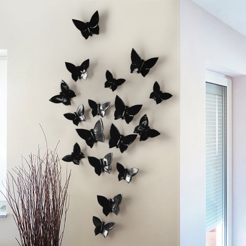 3D Resin Butterfly for Wall Poster Home Decoration TV Back Ground Wall Decoration Resin Artware Stickers - Black S - Image 2