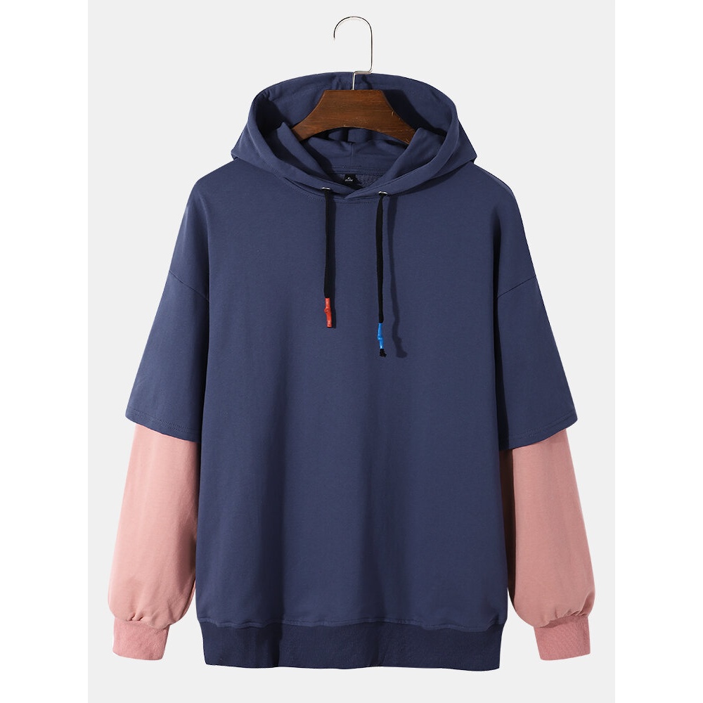 Mens Dropped Shoulder Splicing Sleeve Hoody Sweatshirt - Dark Grey M