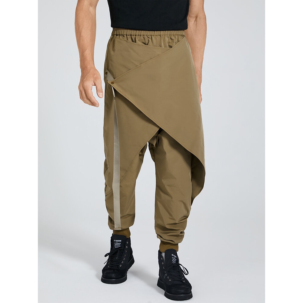 Male Fashion Patchwork Dropped Crotch Pants - Khaki S