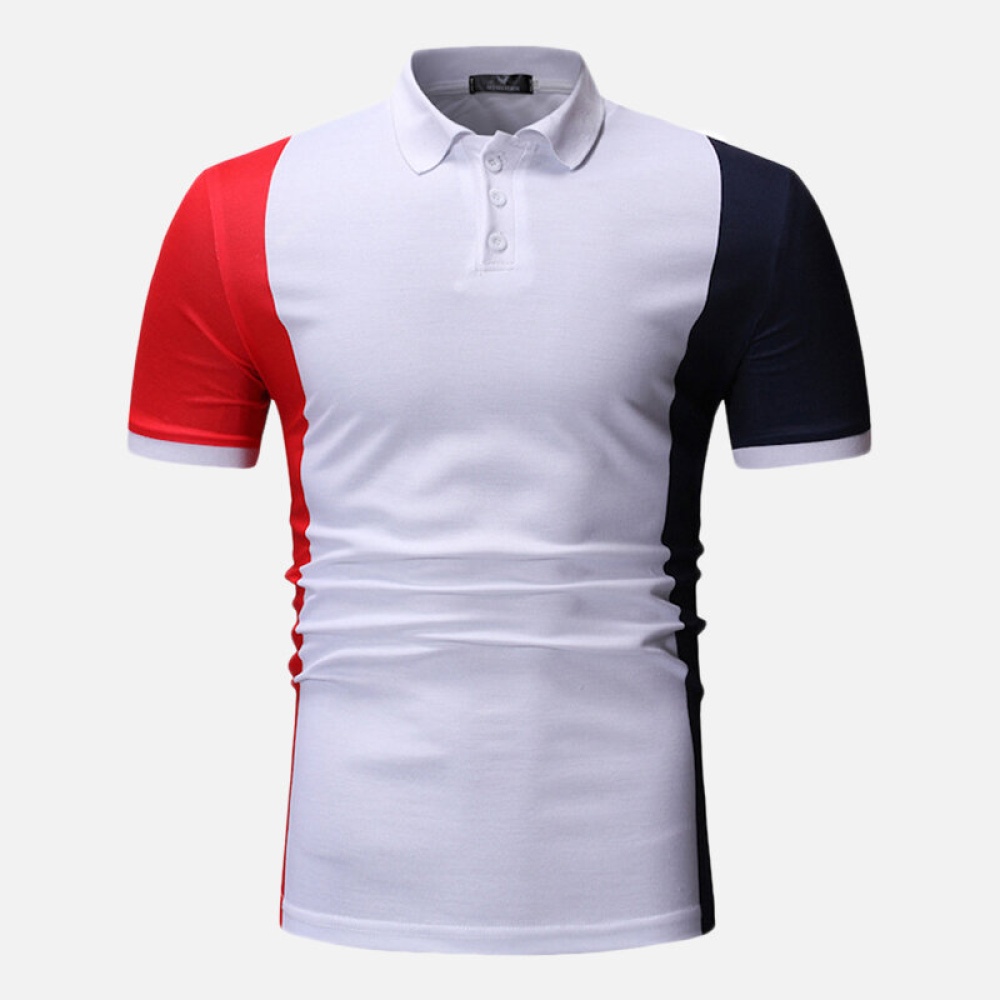 Men Color Block Muscle Fit Golf Shirt - S White