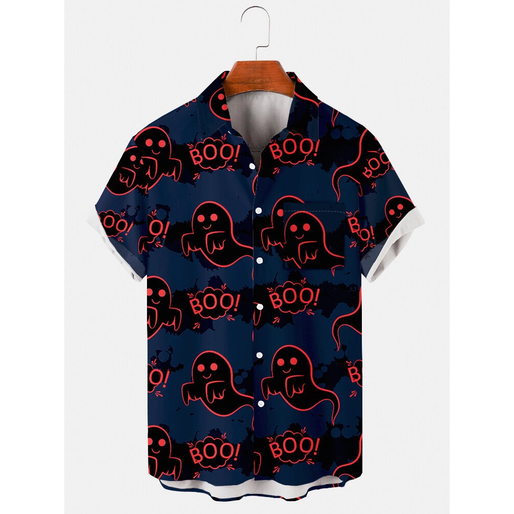 Mens  Ghost Print Casual Shirts - Black S