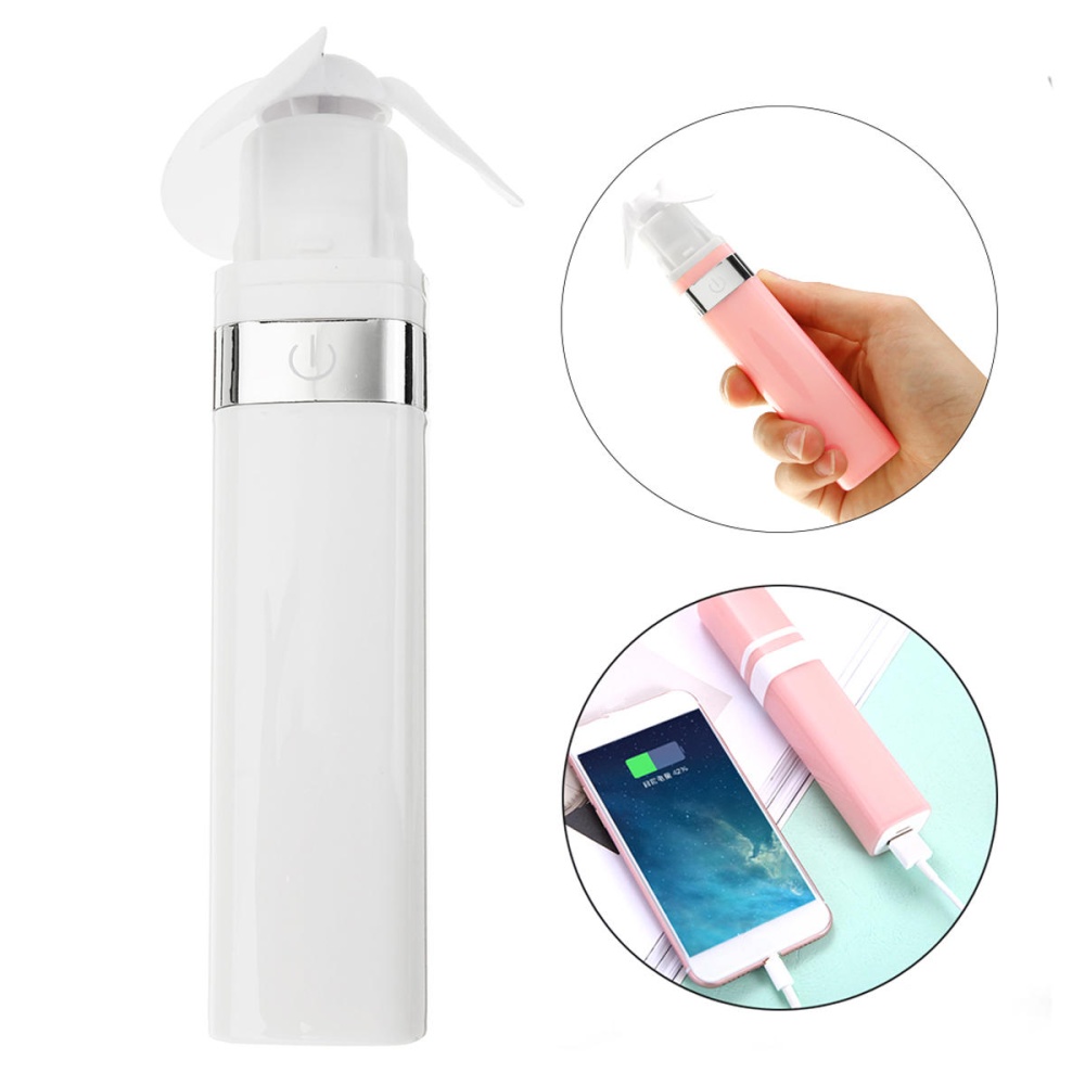 Portable Mini Handheld USB Lipstick Fan Electric Cooler Rechargeable 2600mAh Power Bank - Pink
