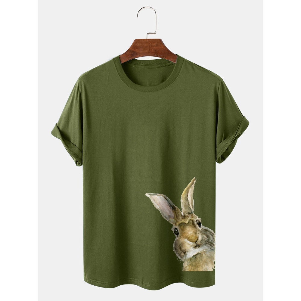Mens 100% Cotton Easter Bunny Side Print Short Sleeve T-Shirts - Black M
