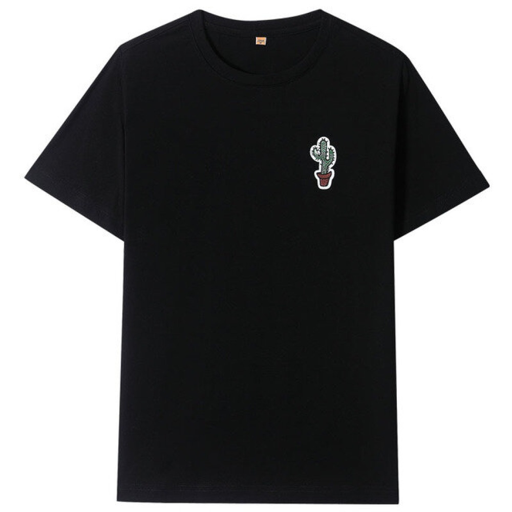 Men Short Sleeve T-Shirt Original Print Round Collar Tops - L Black
