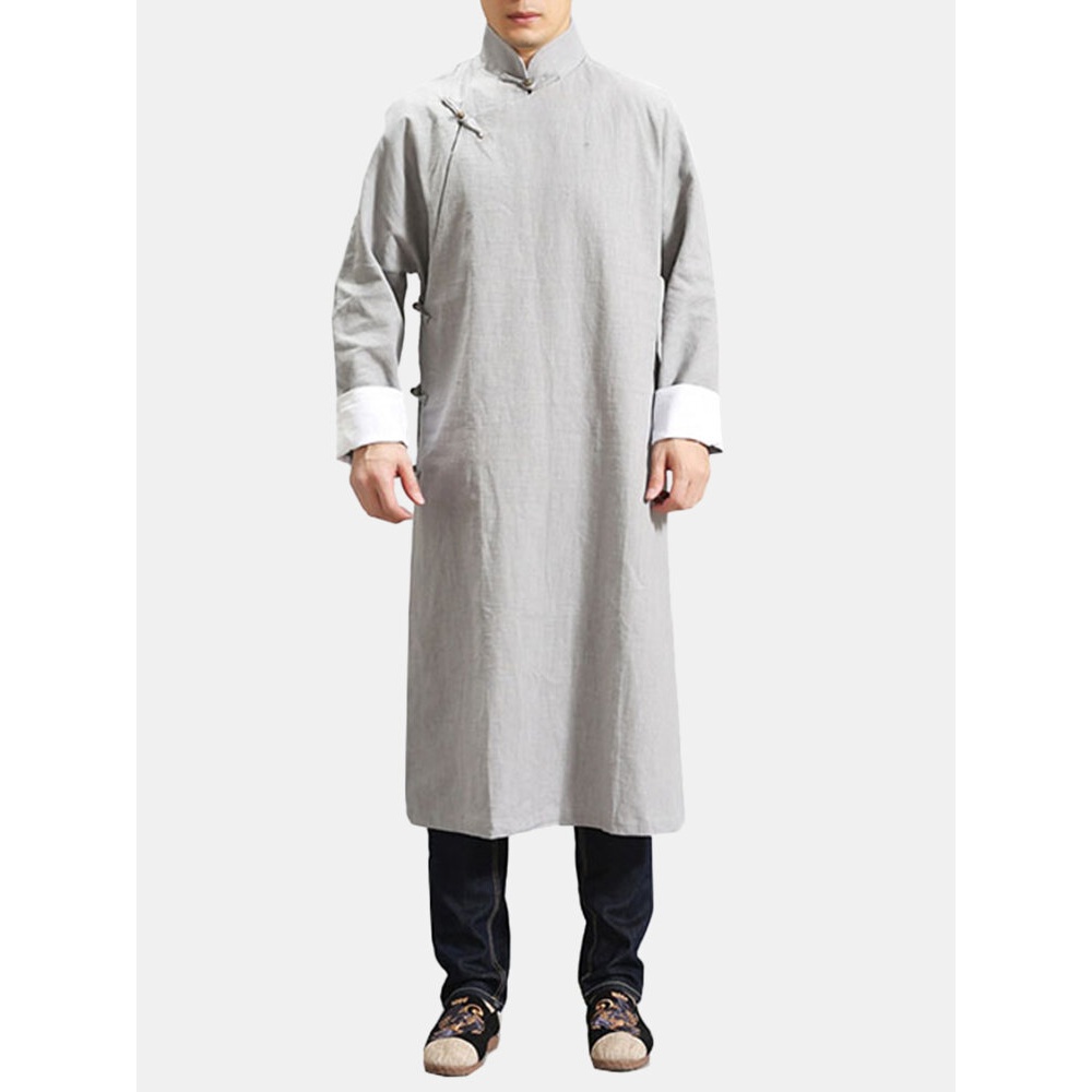 INCERUN Ethnic Vintage Chinese Wing Chun Kung Fu Tunic Robes - S Navy