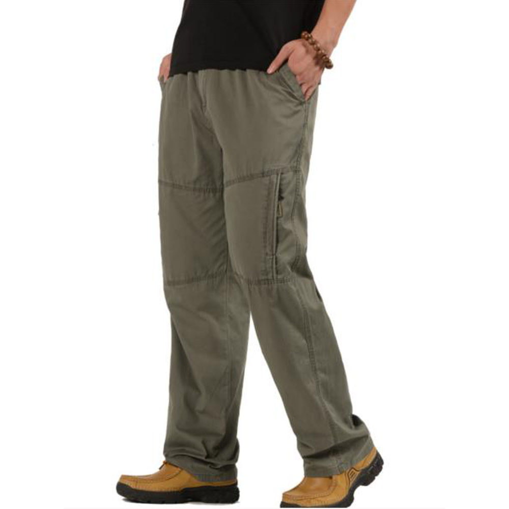 Mens Casual Straight Leg Loose Trousers Solid Color Elastic Waist Multi Pocket-pants - 3XL Gray