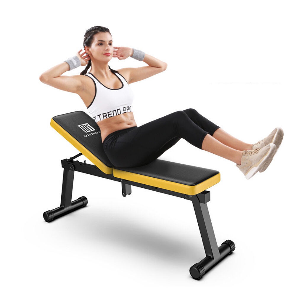 MIKING Folding Dumbbell Bench Multifunctional Sit Up Abdominal Bench Soft Home Gym Exercise Fitness Stool - Yellow - Image 2