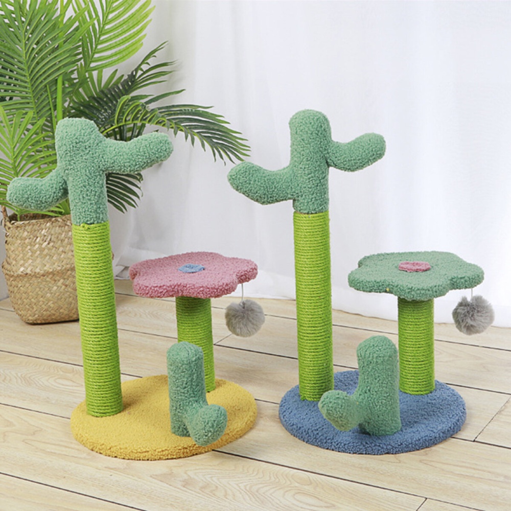 52cm Cat Climbing Frame with Ball Cactus Pet Cat Scratching Post Tree Scratcher Furniture Gym House Toy Cat Jumping Training Toy - Green blue - Image 2