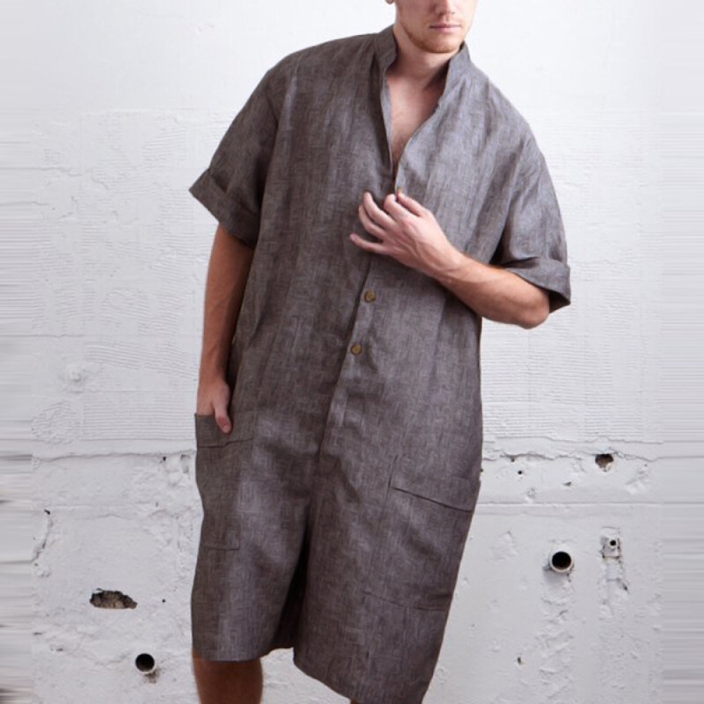 Mens Cotton Short Sleeve Loose Rompers Overalls Jumpsuit - S Black