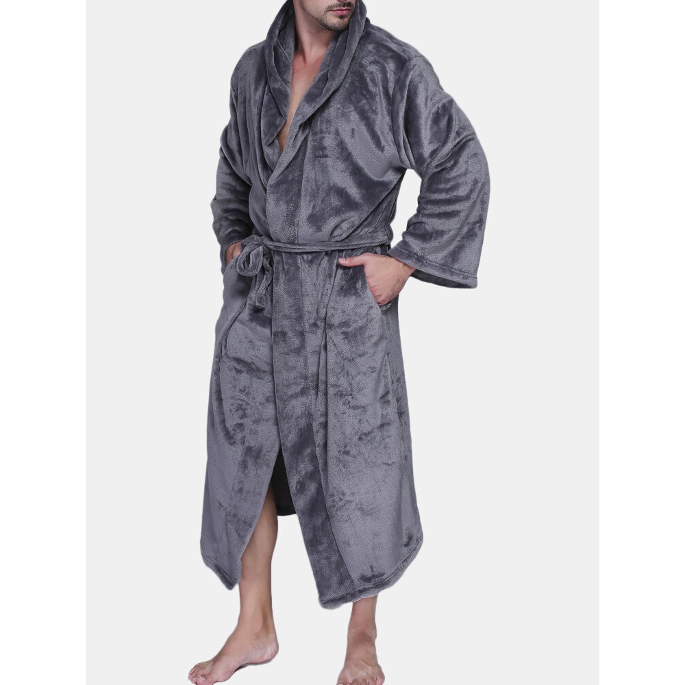 Mens Pure Color Thick Fleece Sleepwear Soft Hooded Pajamas - S Navy Blue