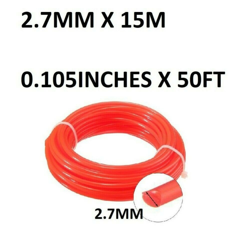 2.7mm*15m Nylon Cord For Lawn Mower Trimmer Head 77656 Replacement Parts Red - Image 3